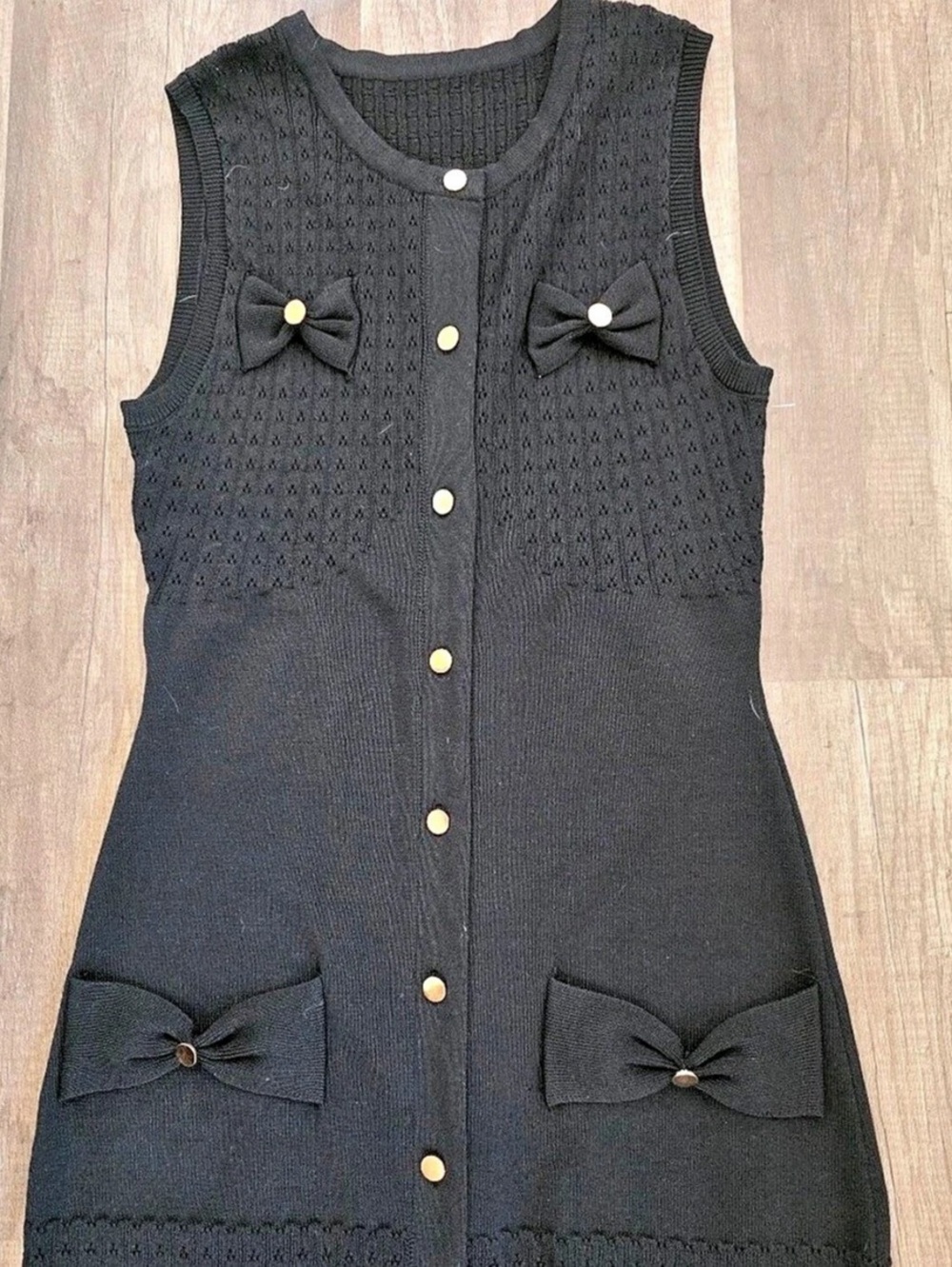 COMMENSE Black Bow Button-Front Maxi Dress NWT
